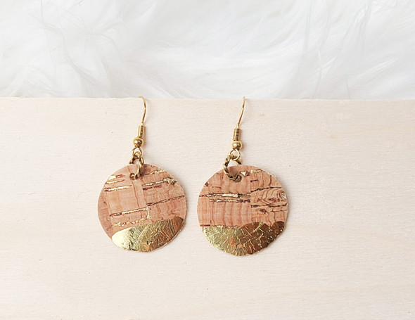 Cork Gold Earrings Natural Light weight