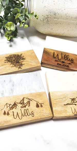Personalized Coasters  Wood Marble Anniversary