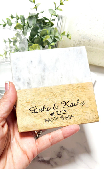 Personalized Coasters  Wood Marble Anniversary