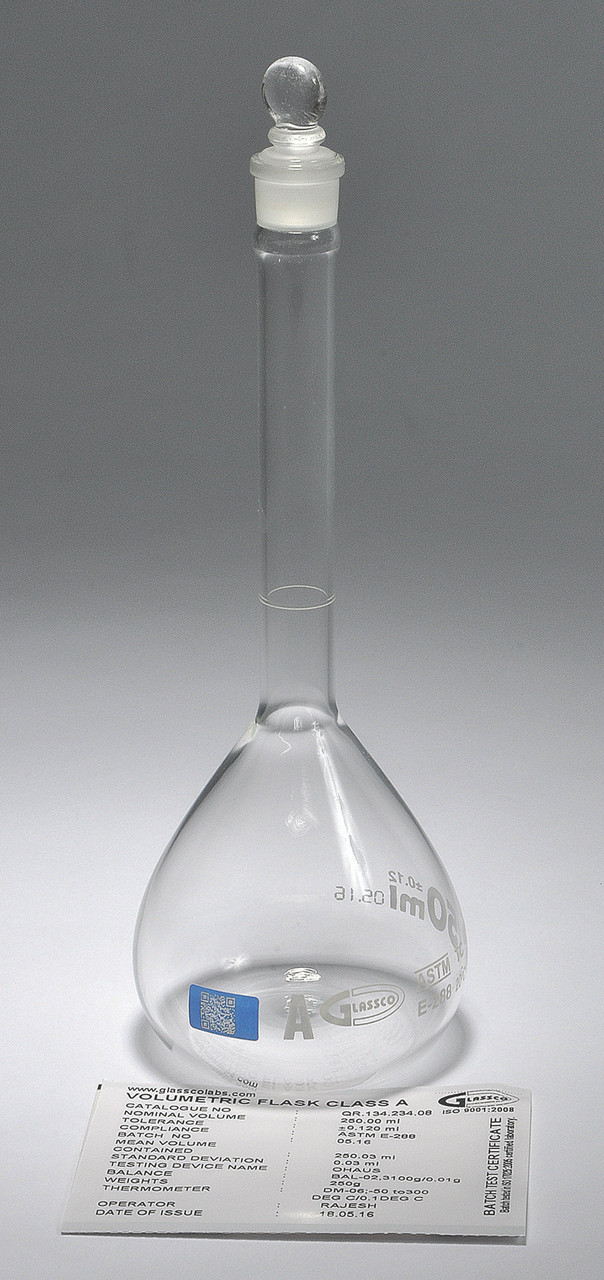 Volumetric Flasks Class A With Glass Stopper Batch Certified