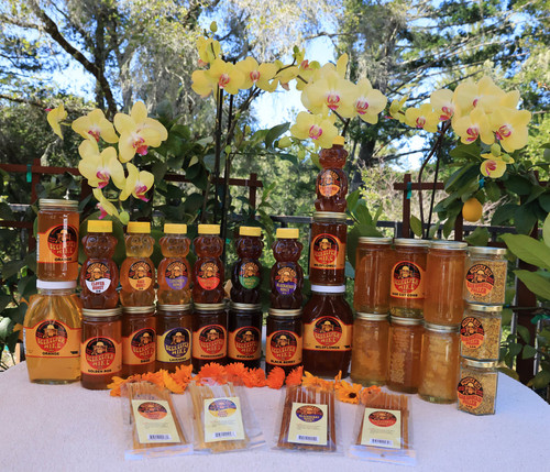  

 One pound glass jars 12.99

 

the best California honey real local and delicious

The flavors are Pomegranate, Orange, Avocado, Sage, Wildflower, and  Blackberry

 

 1 pound Cut Comb Sage  15.99

 

10 pieces in a pack Honey sticks  8.00 7.99 8 flavors

 

10 oz Honey bears 8.99 5 flavors

2 pound honey glass jar in Sage, Orange, Wildflower