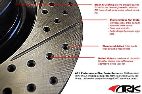 ARK Slotted and Drilled Brake Rotors FRONT (Brembo Calipers) Genesis Coupe 2010+