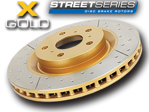 DBA Street Series X-Gold Slotted and Drilled Brake Rotor SINGLE | FRONT (Brembo Calipers) Subaru WRX STI 2004-2019