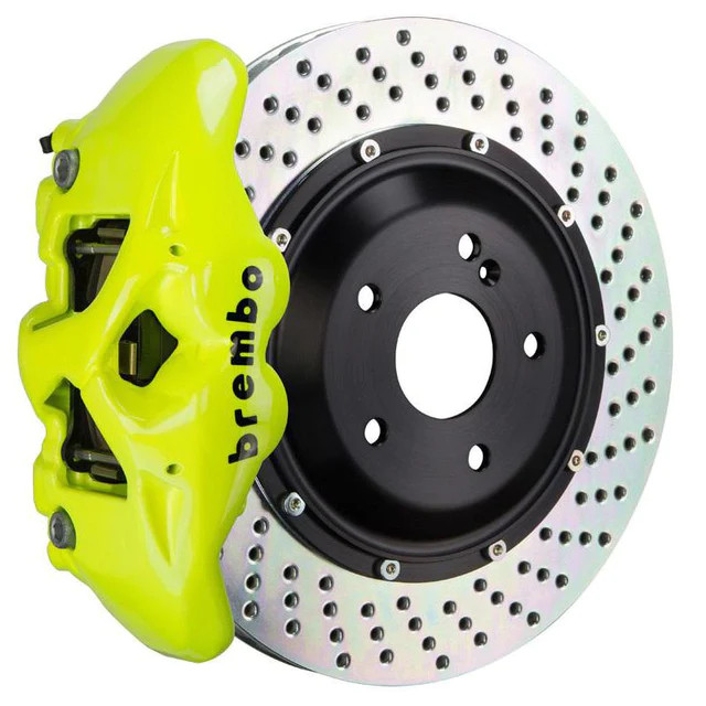 Brembo GT Front Big Brake Kit FLUORESCENT YELLOW CALIPER | DRILLED