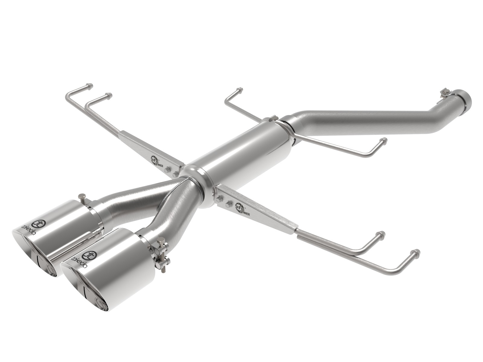 aFe POWER Takeda 16-17 Honda Civic I4-1.5L (t) 2.5-2.25in 304 SS CB Dual-Exit Exhaust Blue Tips main image 0