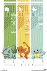 Kanto Trio Pokémon Poster - Bulbasaur, Charmander, Squirtle Kanto Trio Pokémon Poster - Bulbasaur, Charmander, Squirtle