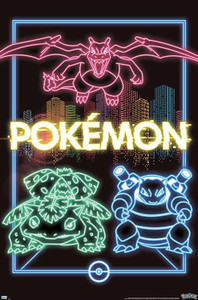 Neon Pokémon Poster - Charizard, Blastoise, Venusaur Neon Pokémon Poster - Charizard, Blastoise, Venusaur
