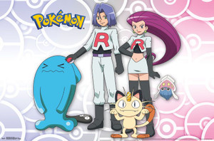 Team Rocket Pokémon Poster - Jesse, James, Meowth, Wobbuffet, Inkay