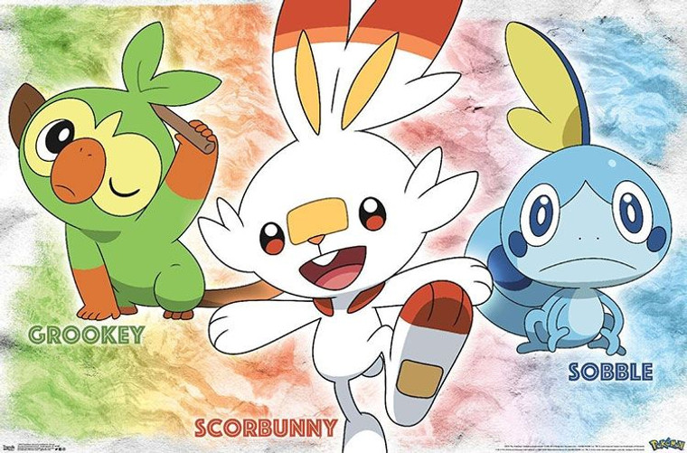 Sword and Shield Pokémon Poster - Sobble, Grookey, Scorbunny