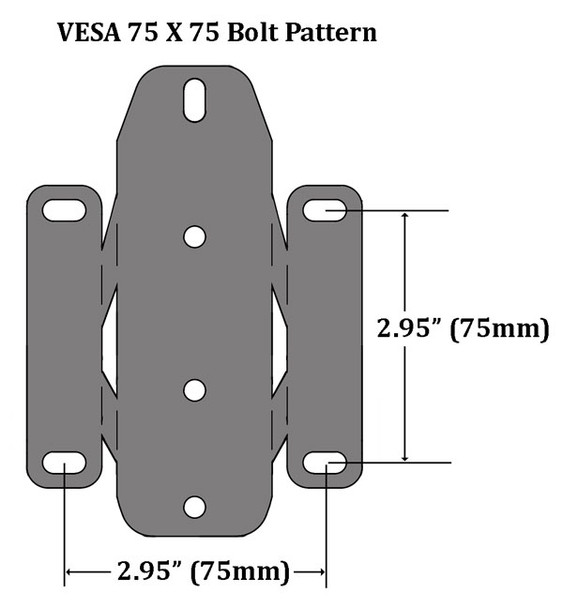Adapter Bracket for the John Deere 4640 Universal Display converts the 4-bolt VESA 75 X 75 Bolt Pattern to the John Deere 2-Bolt corner post bracket pattern.