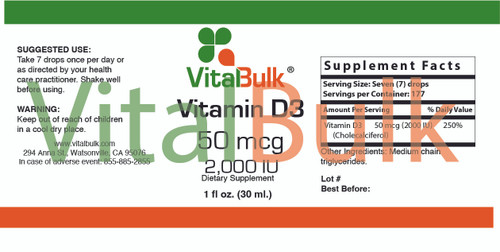 D3 50 mcg (2,000 IU) Liquid Drops - 1 Oz. Bottle