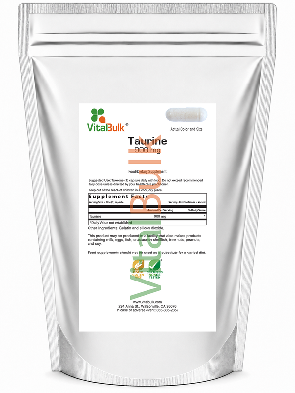 Taurine 900 mg Capsule - 100 Count Bag
