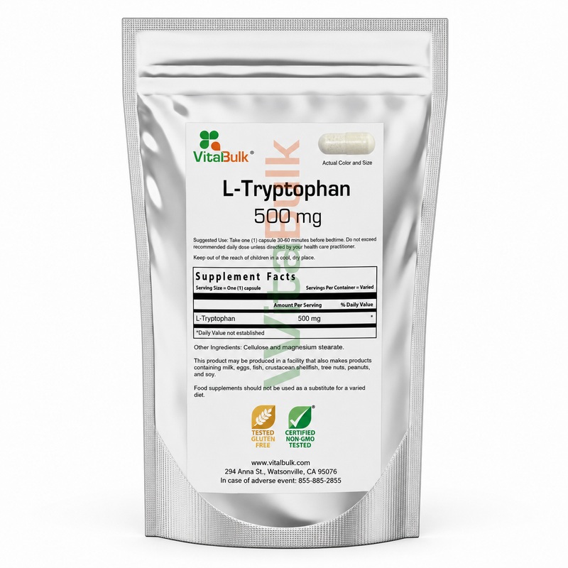L-Tryptophan 500 mg Capsule - 100 Count Bag