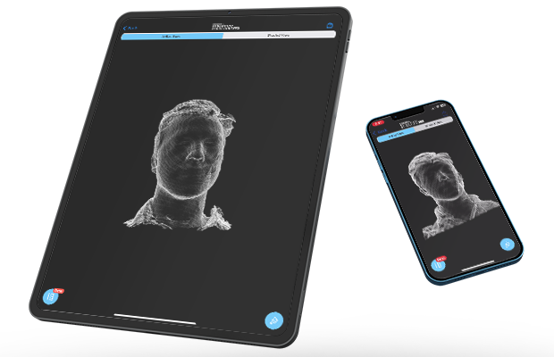 iPad and iPhone with human face scans on screen