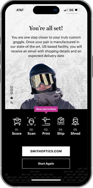 Smith Optics app success screen