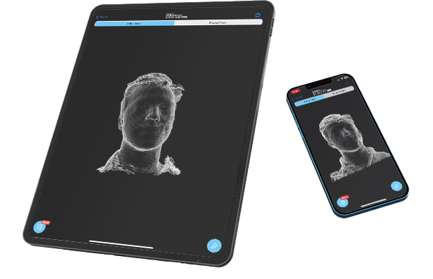iPad and iPhone with human face scans on screen