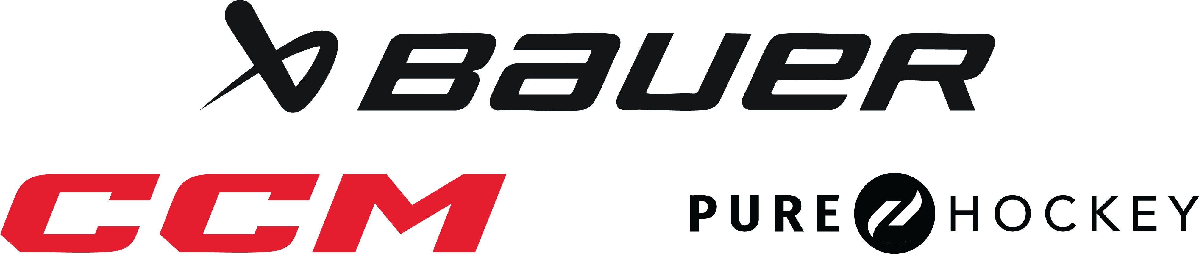 CCM, Bauer, and Pure Hockey logos