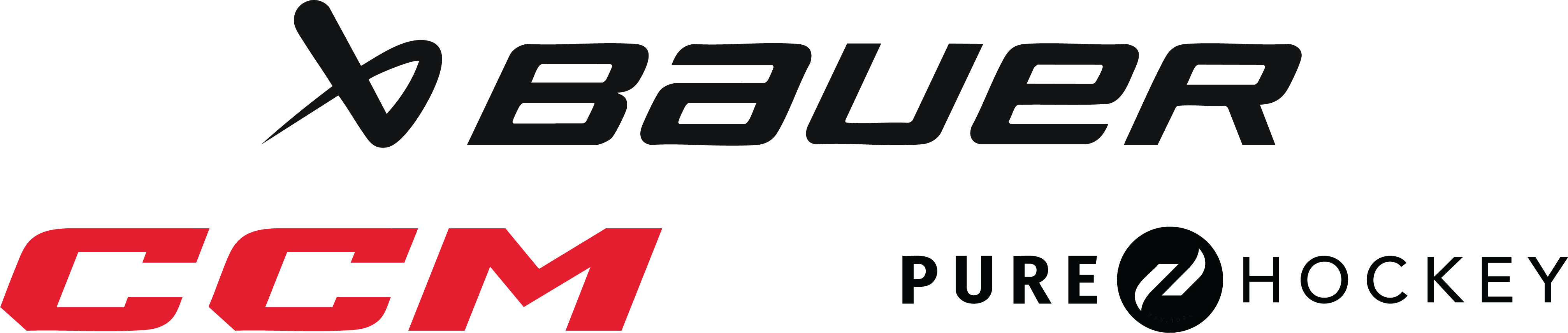 CCM, Bauer, and Pure Hockey logos