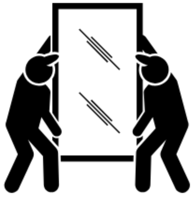line drawing of two people moving glass