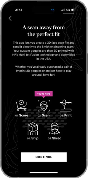 Smith Optics app onboarding screen