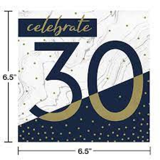 Navy & Gold Milestone 30 Lunch Napkins - 16 ct