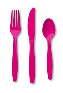 Hot Magenta Assorted Plastic Cutlery Case