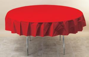 Classic Red Octy-Round Plastic Table Cover - 82 in