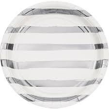 White Silver Foil Stamp 9" Plates