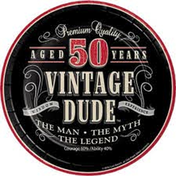 Vintage Dude "50" 7 in Paper Plates - 8 ct