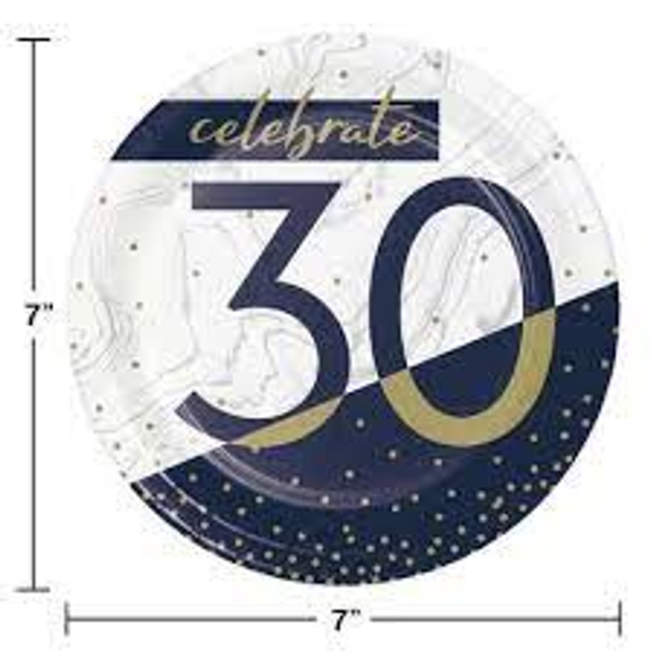 Navy & Gold Milestone 7 in Paper Plates Age 30 - 8 ct