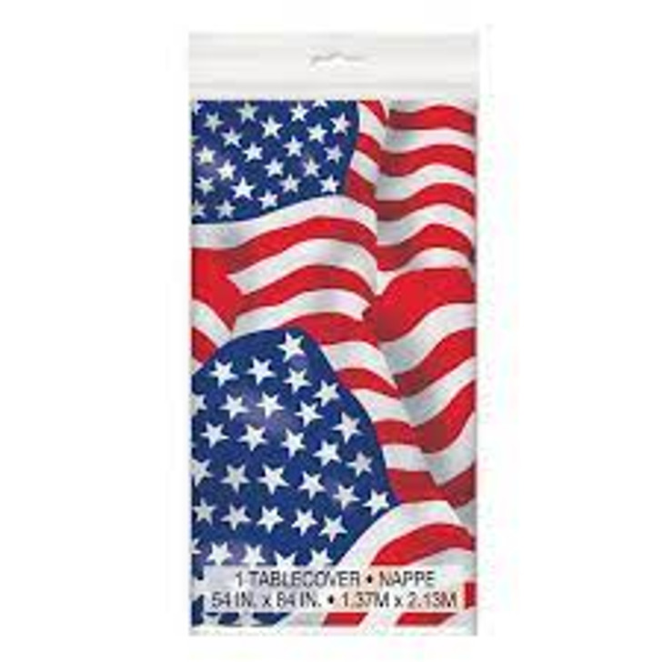 USA Flag Plastic Table Cover - 54 in x 84 in