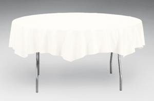 White Octy-Round Plastic Table Cover - 82 in