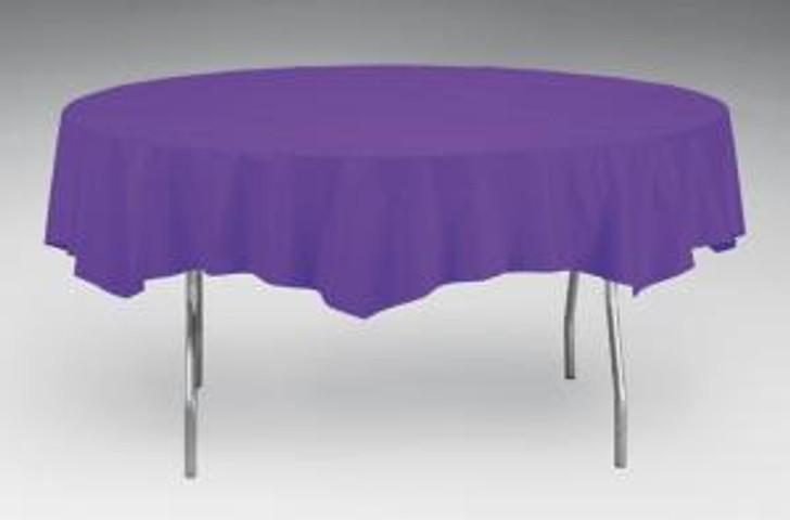 Purple Octy-Round Plastic Table Cover - 82 in