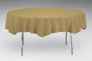 Glittering Gold Octy-Round Plastic Table Cover - 82 in