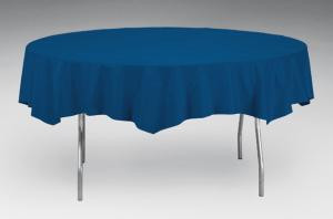 Navy Octy-Round Plastic Table Cover - 82 in