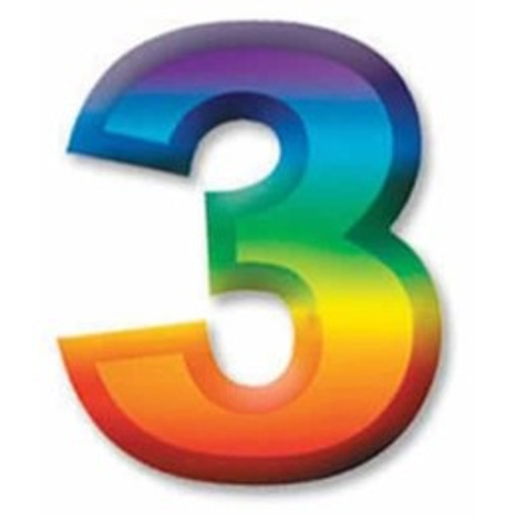 "3" Multi-Colored Plastic 3-D Number