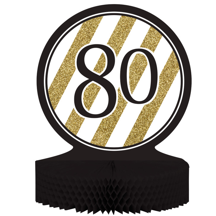 Black & Gold "80" Honeycomb Centerpiece