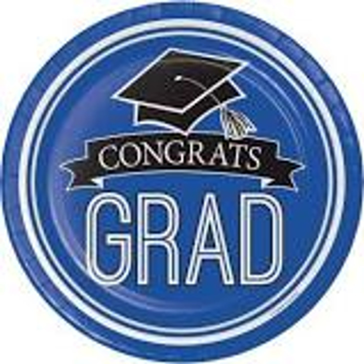 Graduation School Spirit Cobalt Blue 9" Paper Plates - 18 ct