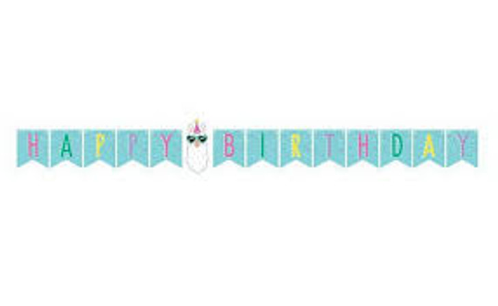 Llama Party Happy Birthday Shaped Ribbon Banner