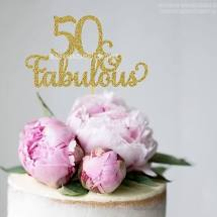 Age 50 Gold Diamond Cake Topper