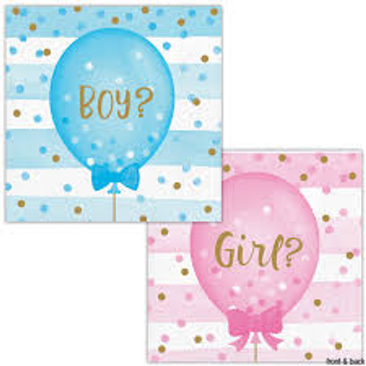 Gender Reveal Balloons Beverage Napkins - 16 ct
2 sided - boy and girl