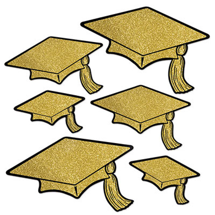 Graduation Cap Glittered Foil Cutouts - 6 ct