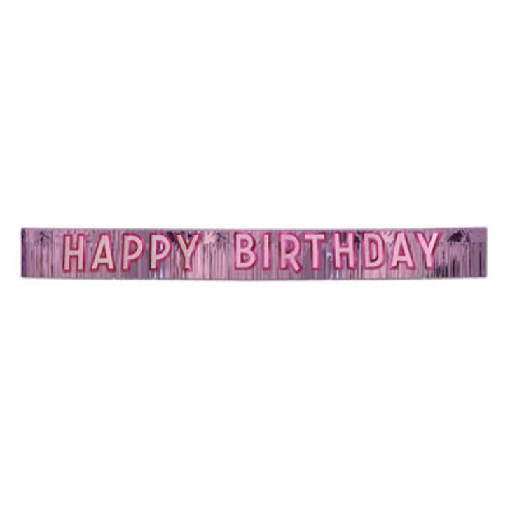 Happy Birthday Metallic Fringe Banner Pink - 9 ft