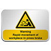 ISO Safety Sign - Warning; Rapid movement of workpiece in press brake