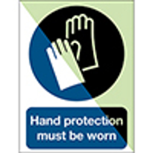 Glow-in-the-dark safety sign - Hand protection must be worn