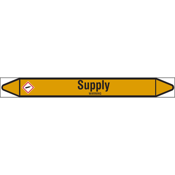 Individual linerless Pipe Markers on a Roll with die-cut arrowheads, with pictograms - Gas - Supply