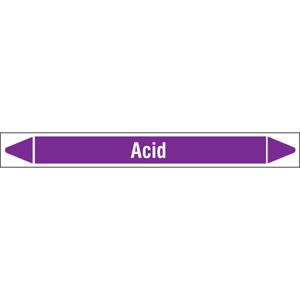 Individual linerless Pipe Markers on a Roll with die-cut arrowheads, without pictograms - Acids & Alkalis - Acid