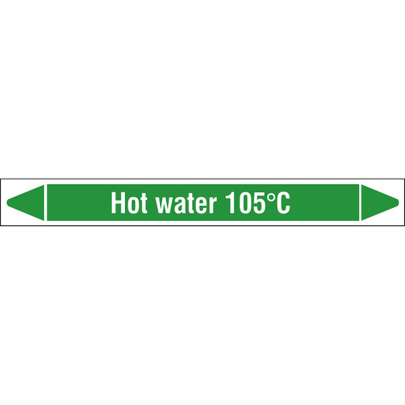 Individual linerless Pipe Markers on a Roll with die-cut arrowheads, without pictograms - Water - Hot water 105°C