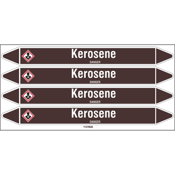 Individual Pipe Markers on a Card with die-cut arrowheads, with pictograms - Flammable/Non Flammable Liquids/Oils - Kerosene