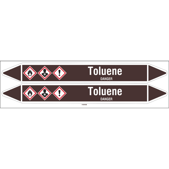 Individual Pipe Markers on a Card with die-cut arrowheads, with pictograms - Flammable/Non Flammable Liquids/Oils - Toluene